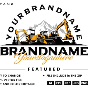 excavator logo - skid steer logo - excavator vector - mini excavator logo - rental logo - heavy equipment - vector - illustration - american