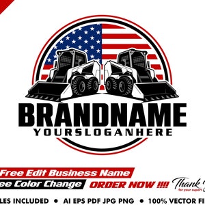 skid steer logo - excavator logo - bulldozer logo - skid steer vector - equipment - illustration