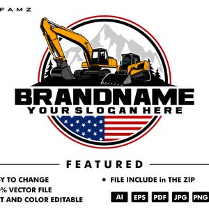 excavator logo template - bulldozer logo - skidsteer logo - heavy equipment - contruction - industrial - equipment rental - logging - loader