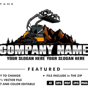 logging logo - skid steer logo - excavator logo - wood logo - wooden logo - rental logo - illustration - mountain logo - heavy equipment