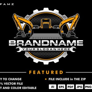 excavator logo template - bulldozer logo - skidsteer logo - heavy equipment - contruction - industrial - equipment rental - logging - loader