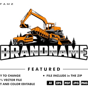 Construction Vehicle Logo: Excavator, Truck, Skid Steer (Vector Files)