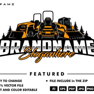 skidsteer logo - excavator logo - bulldozer logo - turn logo - mower logo - turn lawn logo - logo template