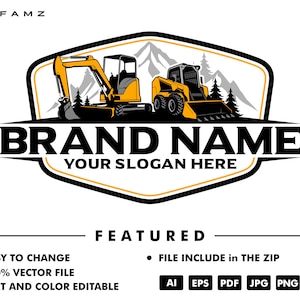 excavator logo - mini excavator logo - skid steer logo - rentals logo - equipment logo - vector - illustration