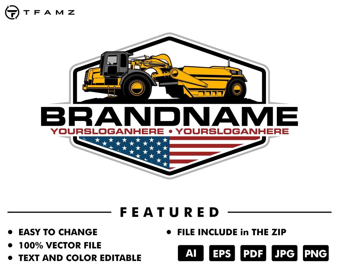 Tractor Scraper Logo Template : Heavy Equipment, Construction (vector ...