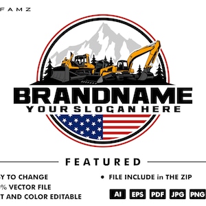 excavator logo template - bulldozer logo - skidsteer logo - heavy equipment - contruction - industrial - equipment rental - logging - loader