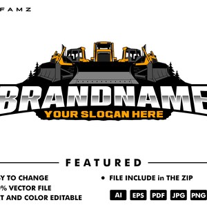 sjabloon bulldozerlogo - graafmachinelogo - zwaar materieel - constructie - industrieel - verhuur materieel - houtkap - lader