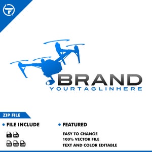 Può includere: Logo di drone blu con la parola "BRAND" e il testo "YOURTAGLINHERE" sotto.