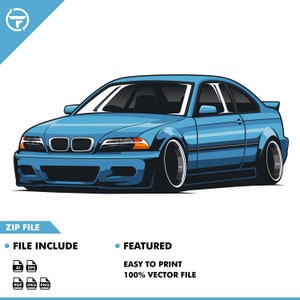 May include: A blue car with black wheels and a black stripe along the side. The car is a coupe with a sporty design.