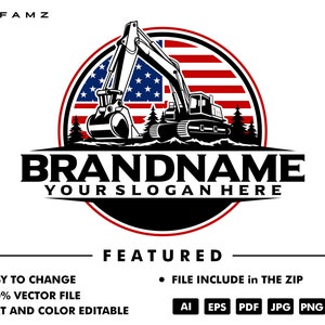 excavator logo - excavator vector - equipment logo - bulldozer logo - contruction - illustration - american logo