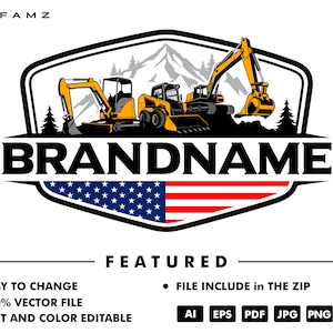 excavator logo - skid steer logo - excavator vector - mini excavator logo - rental logo - heavy equipment - vector - illustration - american