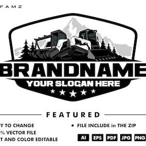 logging logo - skid steer logo - excavator logo - wood logo - wooden logo - rental logo - illustration - mountain logo - heavy equipment