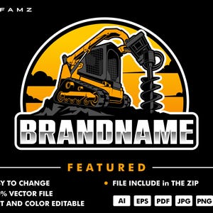 skid steer drill logo template - skid steer logo - excavator logo - contruction - heavy equipment - heavy equipment rental - service - dozer
