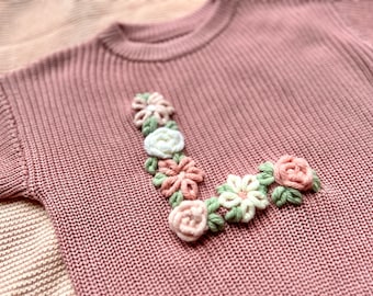 Floral Initial Jumper | Hand Embroidered design | personalised kids jumper