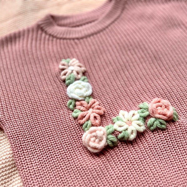 Floral Initial Jumper | Hand Embroidered design | personalised kids jumper