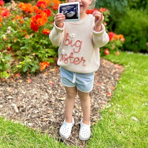 Sibling Jumper - Personalised hand embroidered cardigan or jumper | Big Sister | Big Brother | Little Sister | Little Brother | New Sibling