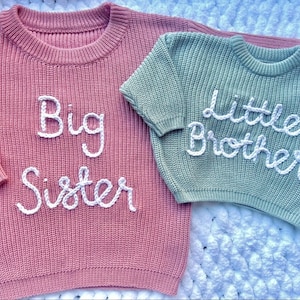 Sibling Jumper - Personalised hand embroidered cardigan or jumper | Big Sister | Big Brother | Little Sister | Little Brother | New Sibling