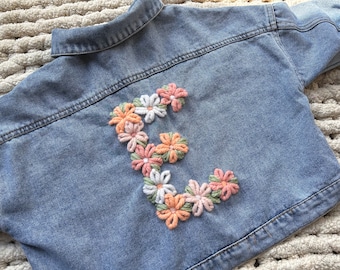 Personalised Children’s Denim Jacket | Floral Initial