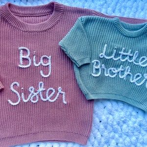 Sibling Jumper - Personalised hand embroidered cardigan or jumper | Big Sister | Big Brother | Little Sister | Little Brother | New Sibling