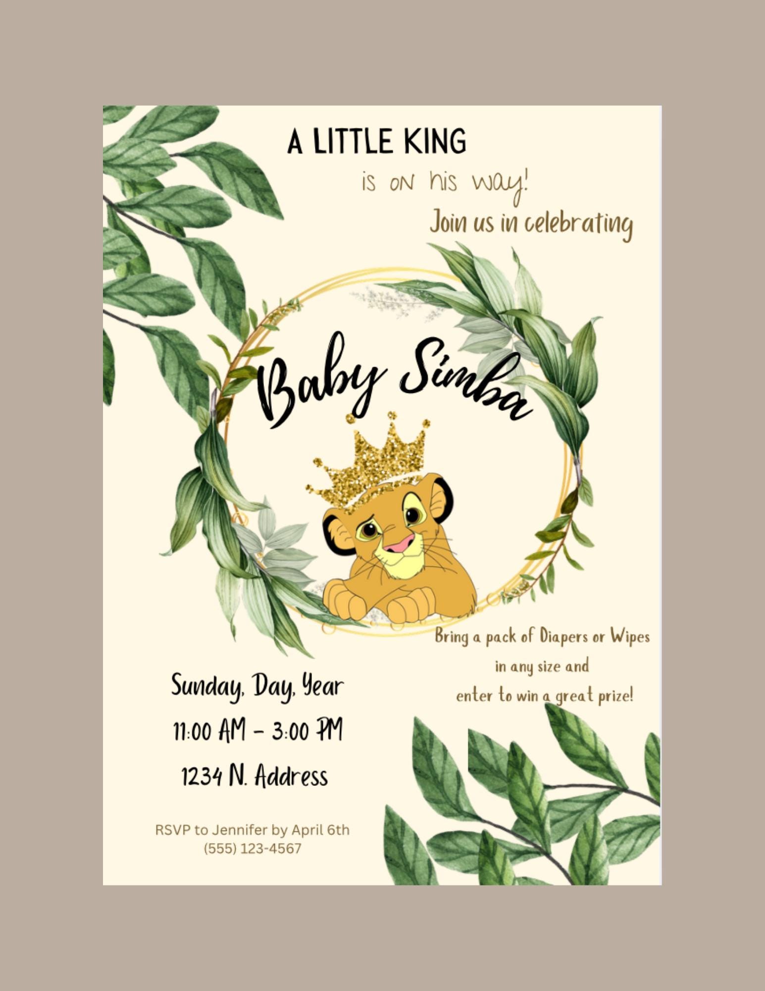 Lion King Baby Shower Invitation Editable, Simba Baby Shower Invite ...
