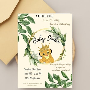 Lion King Baby Shower Invitation Editable, Simba Baby Shower Invite, Lion Cub Baby Shower Invitation Printable Instant Template