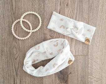 Stirnband Frühling und Loop Schal | Babystirnband | Stirnband mit Knoten Kleinkind | Schal Frühling | Accessoires Baby und Kleinkind |