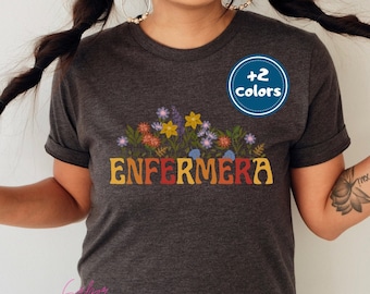 Enfermera Shirt| Latina Nurse Tee| Nursing School Gift| Hispanic Registered Nurse| Floral Retro Nurse Spanish Tee| Latinas in Medicine Shirt
