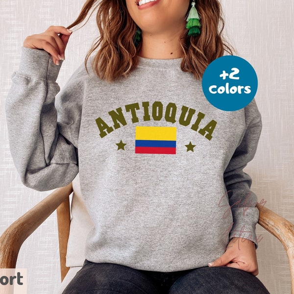 Antioquia Sweatshirt| Colombian Flag Crewneck| Sudadera Orgullo Colombiano| Made in Medallo Regalo| Gift for Colombian Woman| Latina Owned