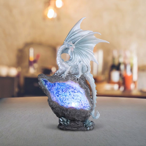 Dragon With Led Faux Crystal Stone Statue Fantasy Decoration