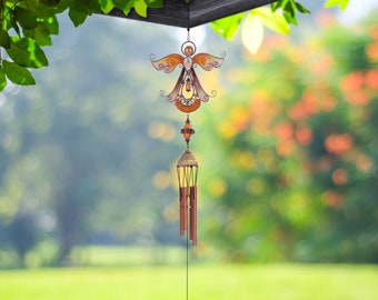 23" Long Angel Copper And Gem Wind Chime Garden Patio Decoration Garden/Home Decor Holiday Gifts For Him/Her