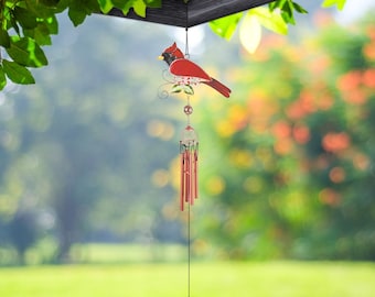 26" long northern cardinal wind chime with gem garden patio decoration  garden/home decor new home gifts