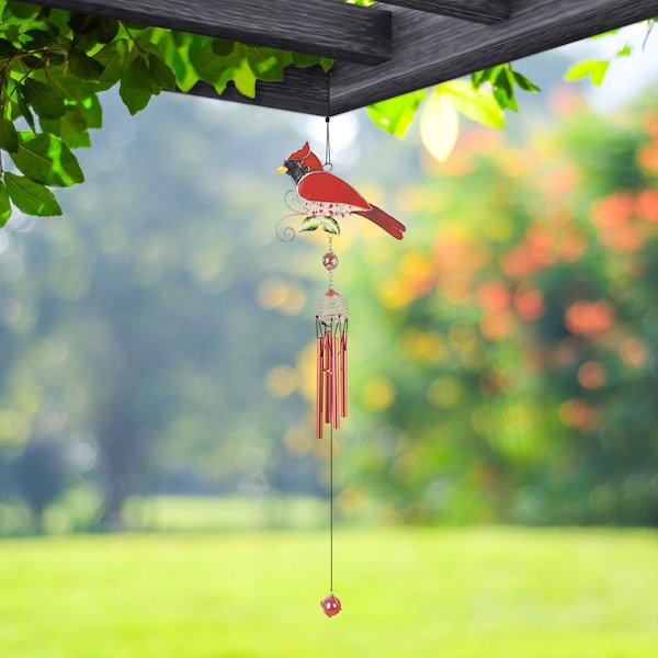 26" long northern cardinal wind chime with gem garden patio decoration  garden/home decor new home gifts