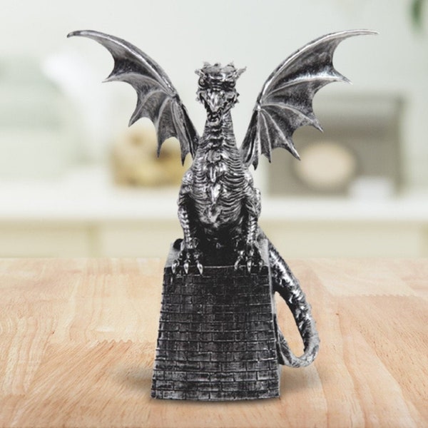 Medieval silver dragon on pedestal guardian statue fantasy decoration figurine 7.5"h room decor room/home decor new home gifts