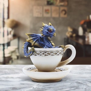 Blue dragon in cup statue fantasy decoration figurine 4.5"h room decor room/home decor new home gifts