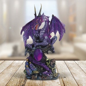 Purple dragon with gem statue fantasy decoration figurine 6"h room/home decor new home gifts