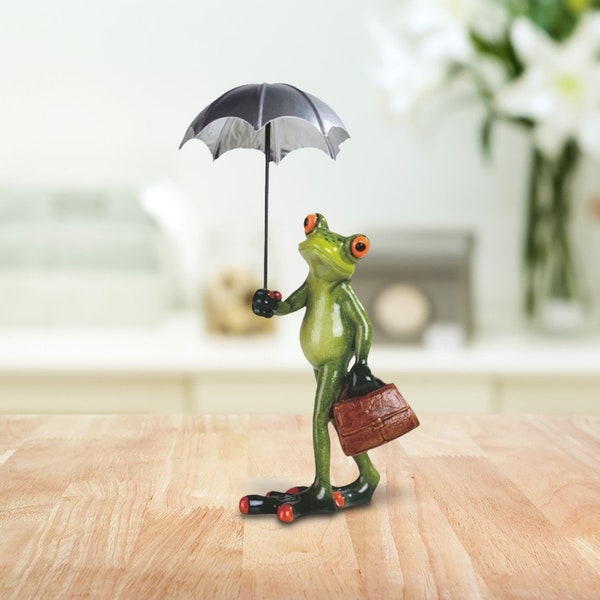 Tree frog with silver umbrella and briefcase figurine 8.75"h room decor room/home decor new home gifts