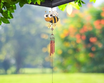 31" long yellow bee wind chime with copper gem  garden/home decor new home gifts