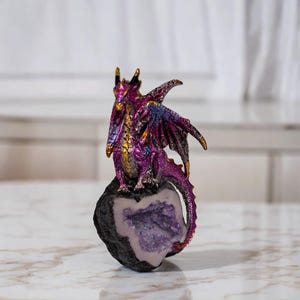 Dragon Guarding Faux Crystal Cave Statue Fantasy Decoration Figurine Room/Home Decor New Home Holiday Gifts For Him/Her
