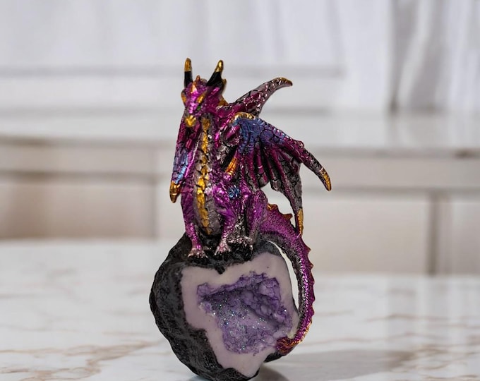 Featured listing image: Dragon Guarding Faux Crystal Cave Statue Fantasy Decoration Figurine Room/Home Decor New Home Holiday Gifts For Him/Her