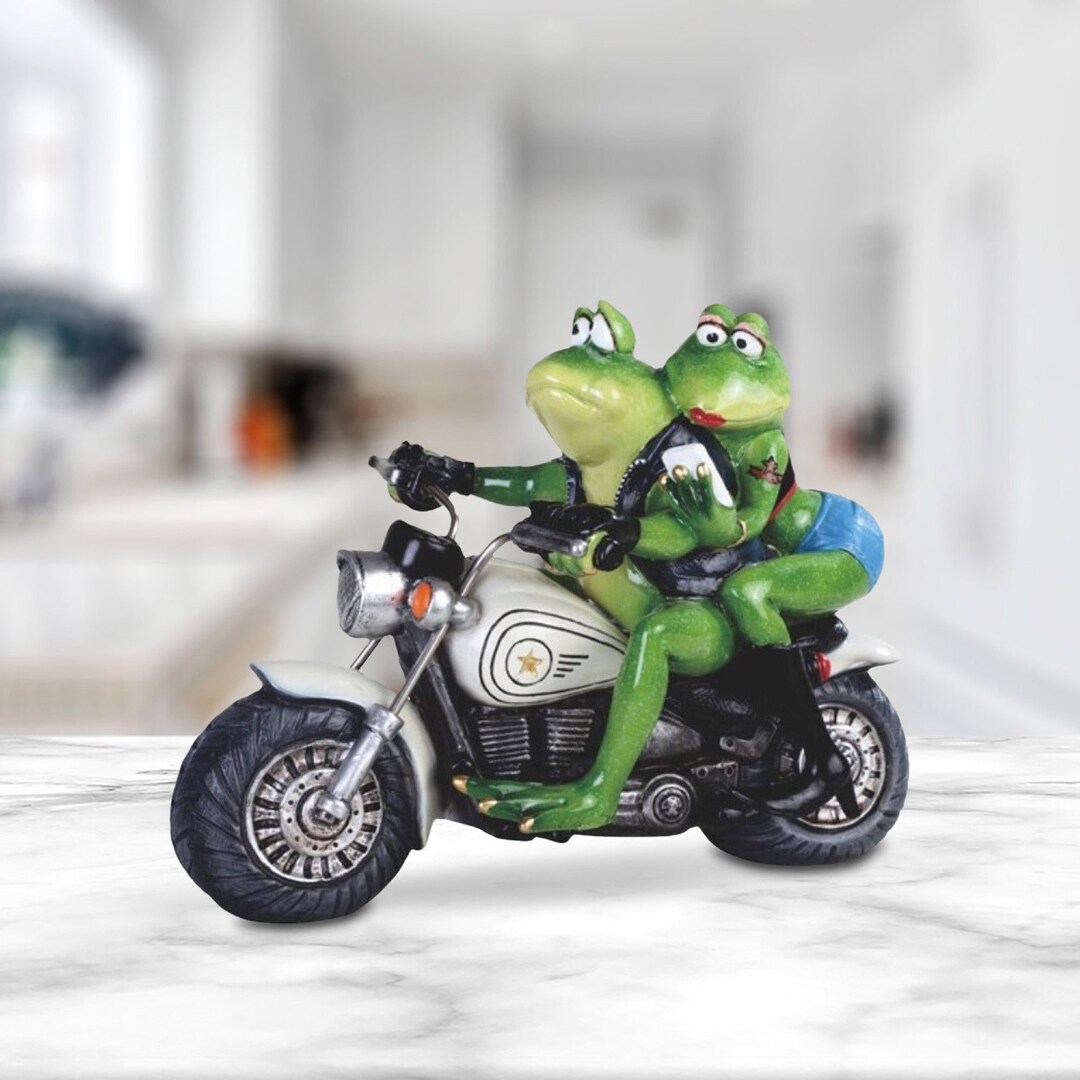 10w Frog Couple Riding Motorcycle Statue Funny Animal Figurine Statue ...