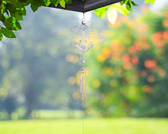 23" Long Silver Angel Copper And Gem Wind Chime Garden Patio Decoration Garden/Home Decor New Home Gifts