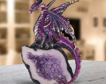 Dragon Guarding Faux Crystal Cave Statue Fantasy Decoration Figurine  Room/Home Decor New Home Holiday Gifts for Him/Her