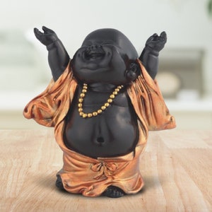 Little buddhist monk in golden and black statue feng shui decoration religious figurine 4"h room decor room/home decor new home gifts