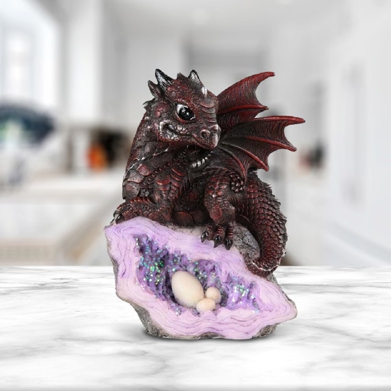 Dragon Guarding Faux Crystal Cave Statue Fantasy Decoration