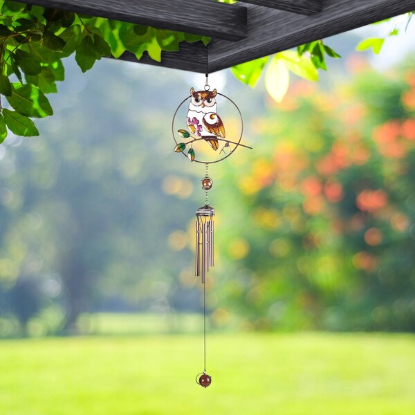 28" long owl wind chime with gem garden patio decoration  garden/home decor new home gifts