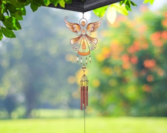 33" Long Angel Copper And Gem Wind Chime Garden Patio Decoration Garden/Home Decor New Home Gifts