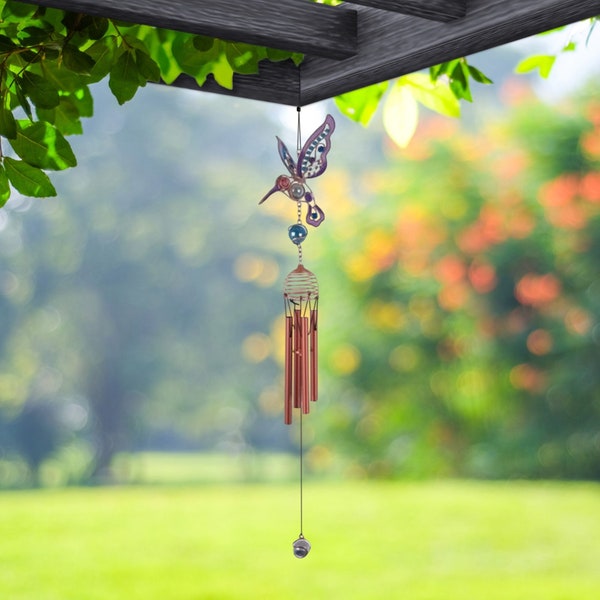 20" long purple hummingbird copper and gem wind chime garden patio decoration  garden/home decor new home gifts