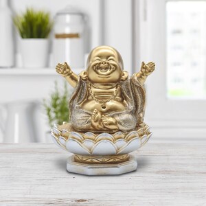 4.75"h gold and silver maitreya buddha on lotus seat statue happy buddha feng shui decoration religious figurine room decor