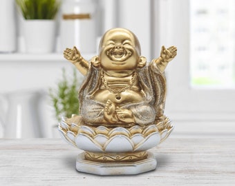 4.75"h gold and silver maitreya buddha on lotus seat statue happy buddha feng shui decoration religious figurine room decor