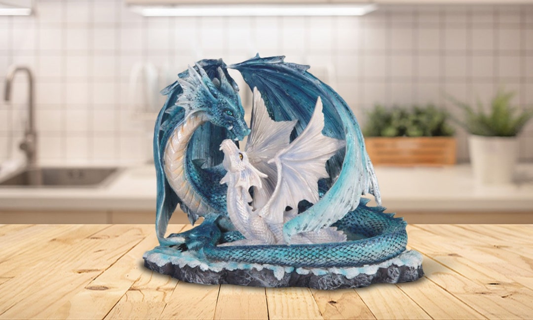 7w Blue Dragon With Baby Figurine Statue Fantasy Decoration Room/home ...